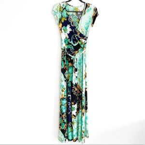 Printed long pant jump suit w/slits - Multi-Color